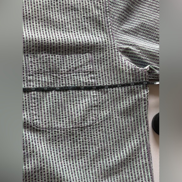 VTG LANDS’ END Men’s Purple and Green Striped Short Sleeve Button Down Shirt L - Picture 5 of 12